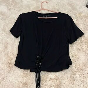 American Eagle Black Lace Up Top